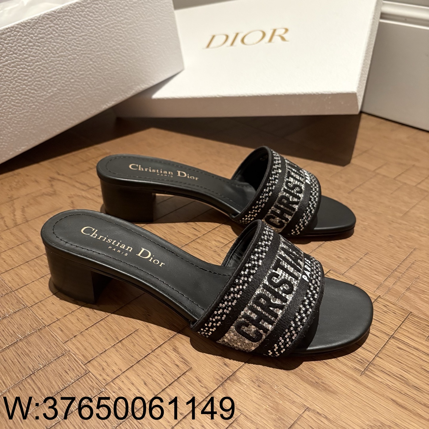 [QR 5009] 디올 디 웨이 큐빅 뮬 힐 슬리퍼 블랙