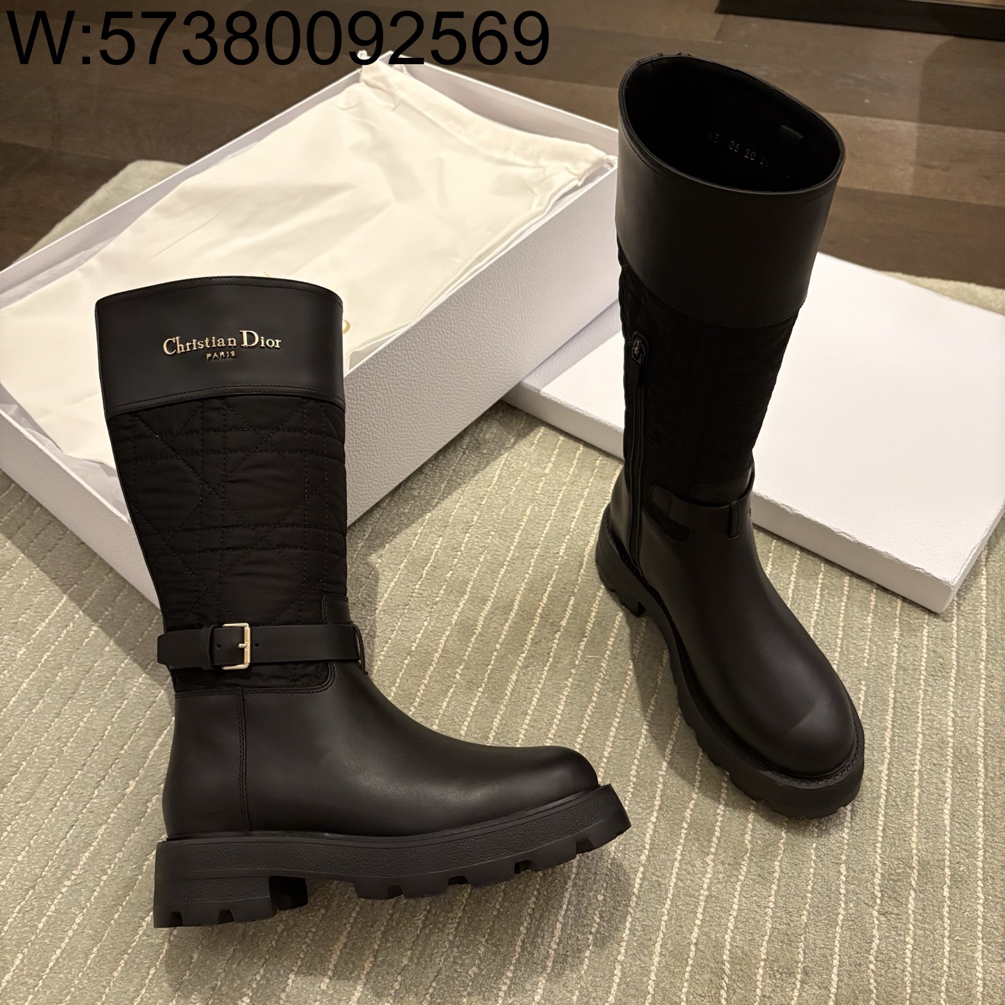 [QR 5009] 디올 D-타운 부츠 카프스킨 앤 나일론 자수 까나쥬 모티프 블랙