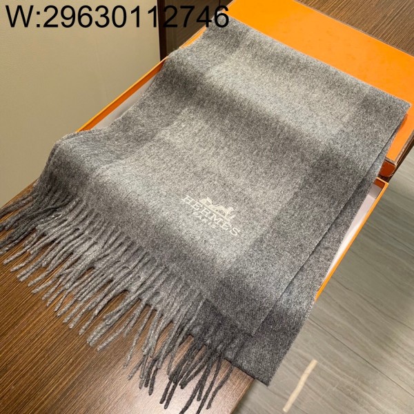 AGG 에르메스 배색 배이직 스카프 그에이 32*200cm 캐시미어