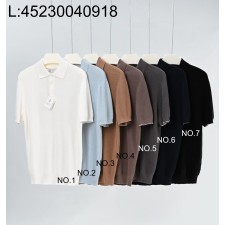 [LC공장] 브루넬로쿠치넬리 코튼 니트 자카드 순색 폴로 반팔티 카라티 7컬러