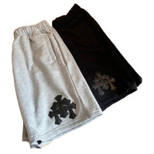 [사탄셀러] Chrome Hearts 크롬하츠 620g 헤비웨이트 블랙&그레이 투톤 가죽 패치 롤업 숏팬츠 루즈핏
