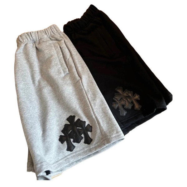 [사탄셀러] Chrome Hearts 크롬하츠 620g 헤비웨이트 블랙&그레이 투톤 가죽 패치 롤업 숏팬츠 루즈핏