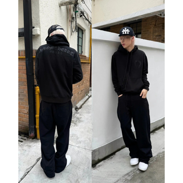 [큐피드셀러] 크롬하츠 글리터 크로스 프린트 기모 후드