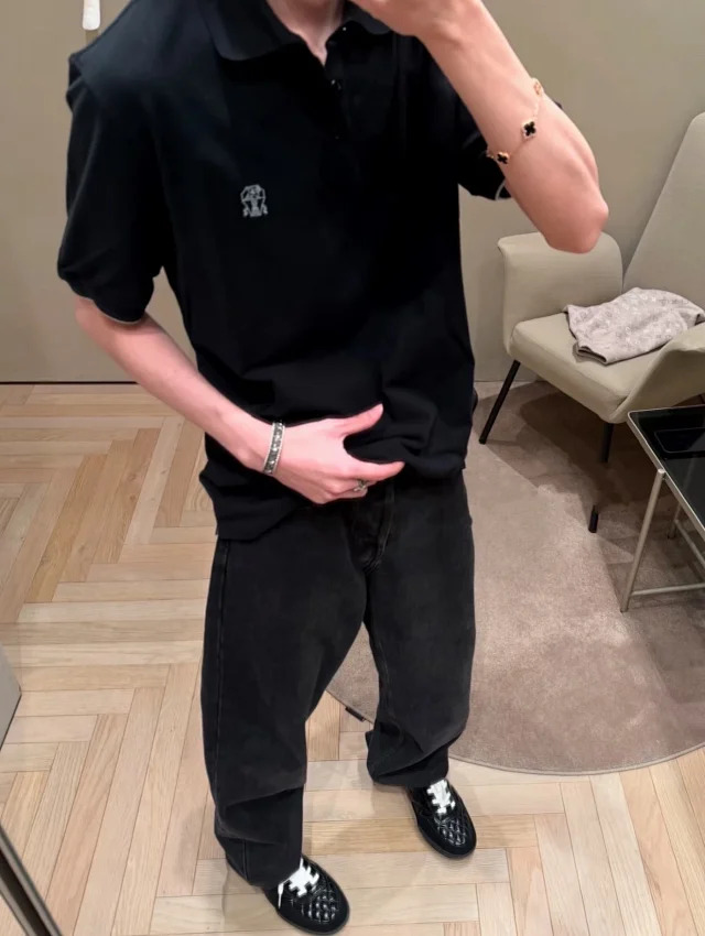 [985셀러] 브루넬로 쿠치넬리 블랙 자수 폴로