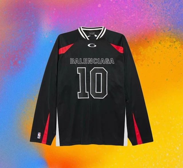 [꼬부기셀러] 발렌시아가 x NBA 26SS 블랙레드 패널 긴팔 티셔츠